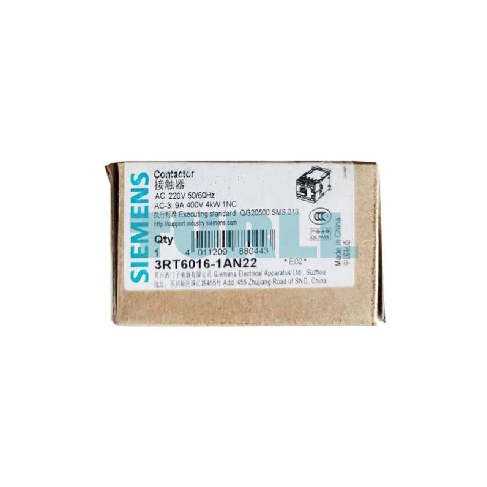 Siemens 3RT6016-1AN22 Contactor AC 220V, AC-3 4kW, 3-Pole, S00 Size, 1NC Contact Original Brand New 6 Siemens 3RT6016-1AN22 Contactor AC 220V, AC-3 4kW, 3-Pole, S00 Size, 1NC Contact
