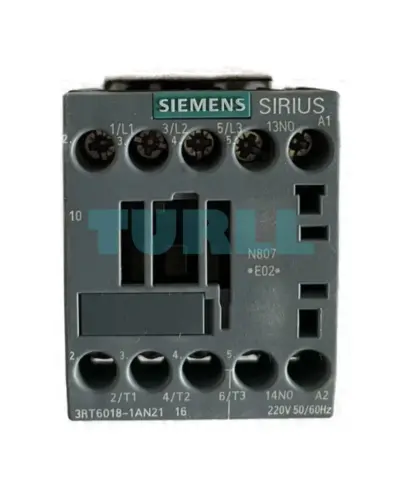 Siemens 3RT6018-1AN21 AC Contactor 220V, 50/60Hz, 3-Pole, 7.5 kW, S00, Screw Terminal